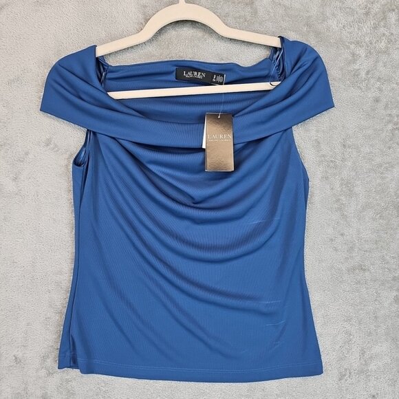 Lauren Ralph Lauren Stretch Jersey Off the Shoulder Top Womens S Indigo Dusk - Picture 5 of 12